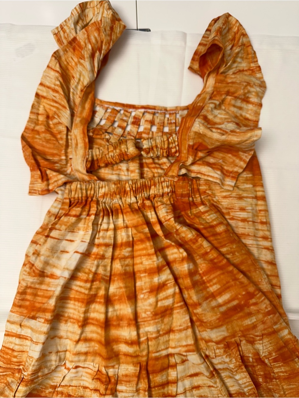 Boho Prairie SundressRust Tie Dye Linen Look Midi Dress Cottagecore  Cowgirl - Picture 6 of 7
